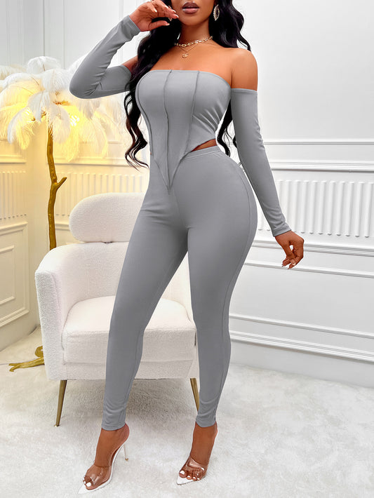 Women's Fall Winter Fashion Long Sleeve Off-shoulder Slim Fit Suit