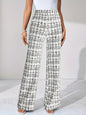 Woven Plaid High Waist Straight Women's Pants