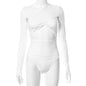 Pure Color Cross-cut Long-sleeved Cut-waist Slim-fit Bodysuit