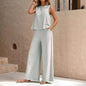 Women's Solid Color Vest Top And Casual Wide Leg Pants Two-piece Set