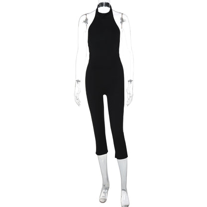Women's Solid Color Sleeveless Halter Backless Sexy Slim Fit Bodysuit