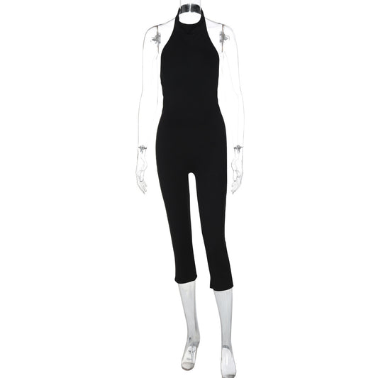 Women's Solid Color Sleeveless Halter Backless Sexy Slim Fit Bodysuit
