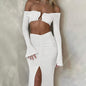 Off-shoulder Cropped Long-sleeved Top Split Skirt Suit