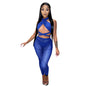 Women's Hollow Halter Cross Mesh Panel Three Piece Set
