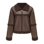 Suede Women's Fashionable Warm Fleece Leather Jacket