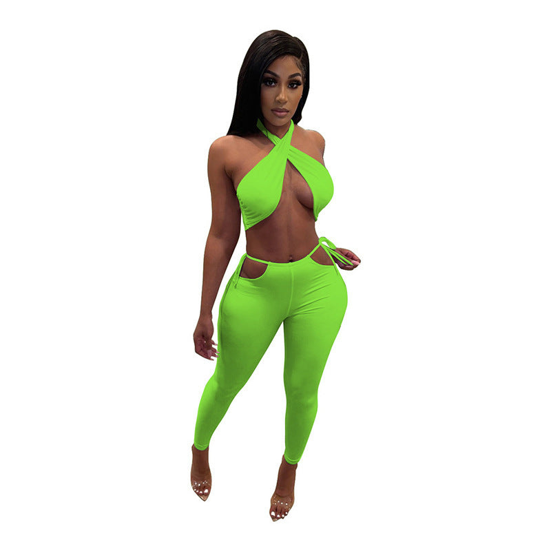 Sexy Casual Fashion Solid Color Two-piece Suit