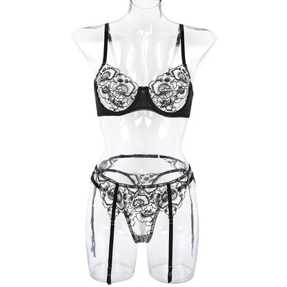 Women's Lace Mesh Black Embroidered Underwire