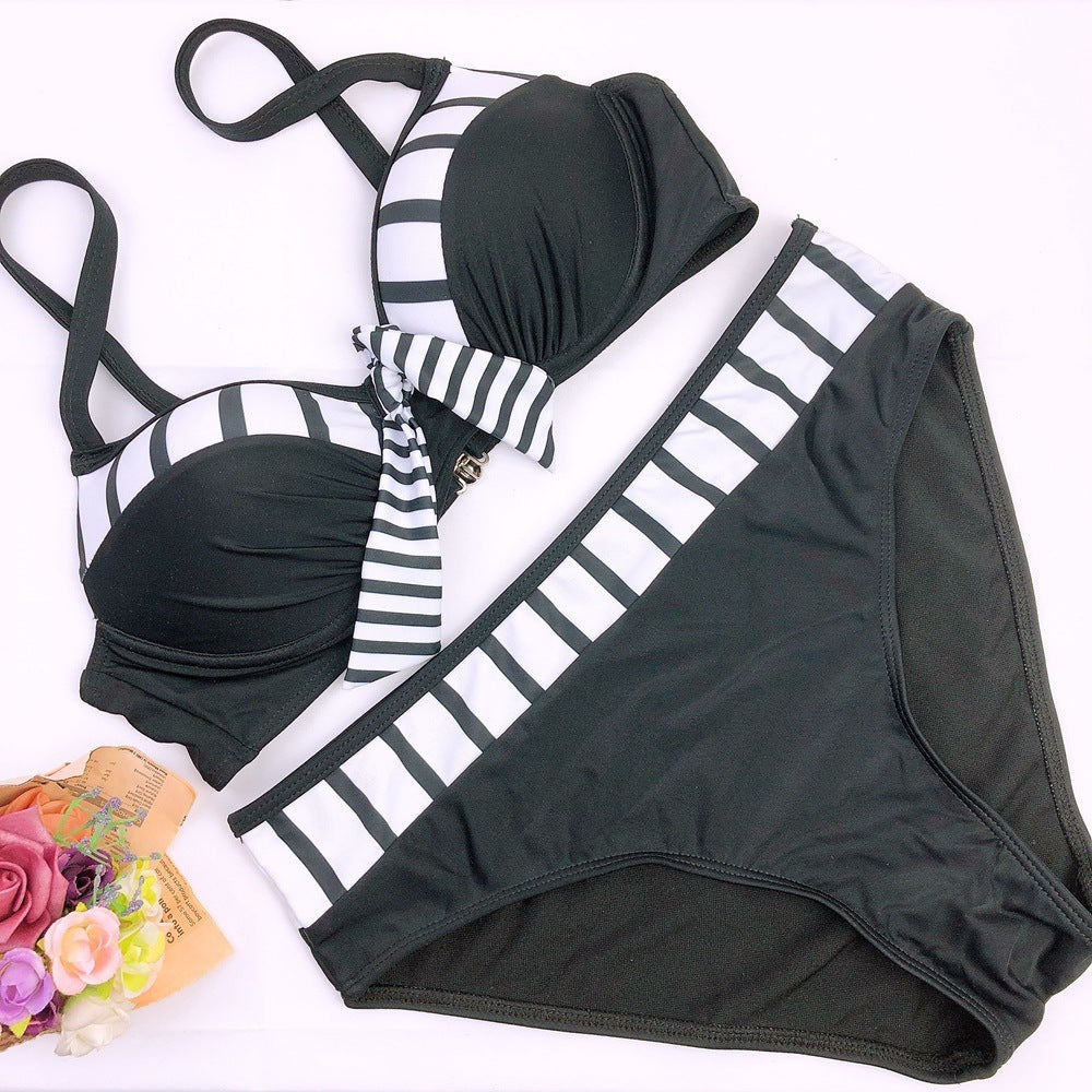 Bikini Solid Color Underwire Gather Swimsuit