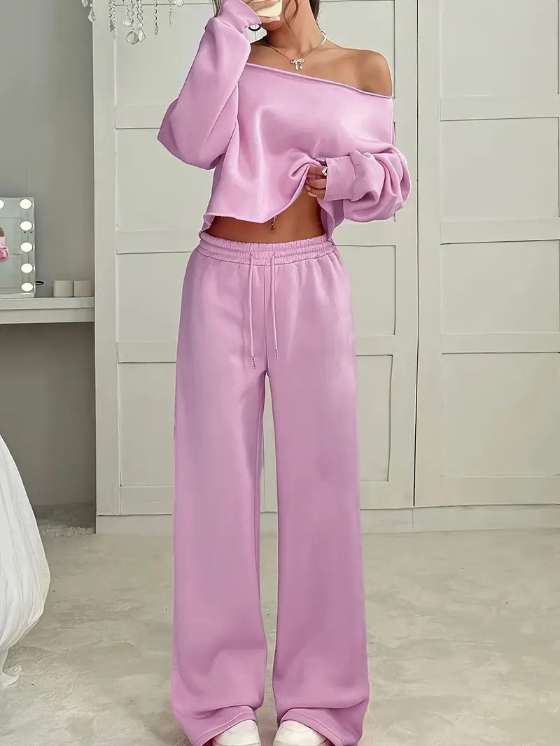 Autumn And Winter Casual Loose Round Neck Long-sleeved Sweater Trousers Suit