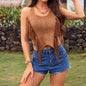 Women's Summer Tassel Asymmetrical Hem Exposed Back Lace Up Vest