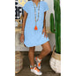 Womens Summer Casual Solid Color V Neck Short Sleeve Dresses Boho Beach Sundresses