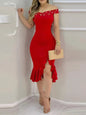 New Summer Fashion Skinny Sheath Off-shoulder Ruffled Dress