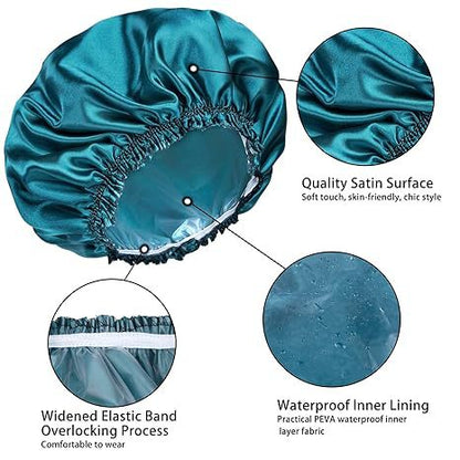Double-layer Shower Cap Satin Long Hair Shower Cap Universal