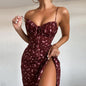 European And American Amazon New Women's Fashion Printed Self-tie Slit Sling Dress