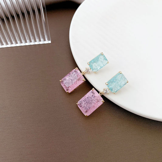 Earrings Gem Super Shiny Exquisite Silver Needle Geometry