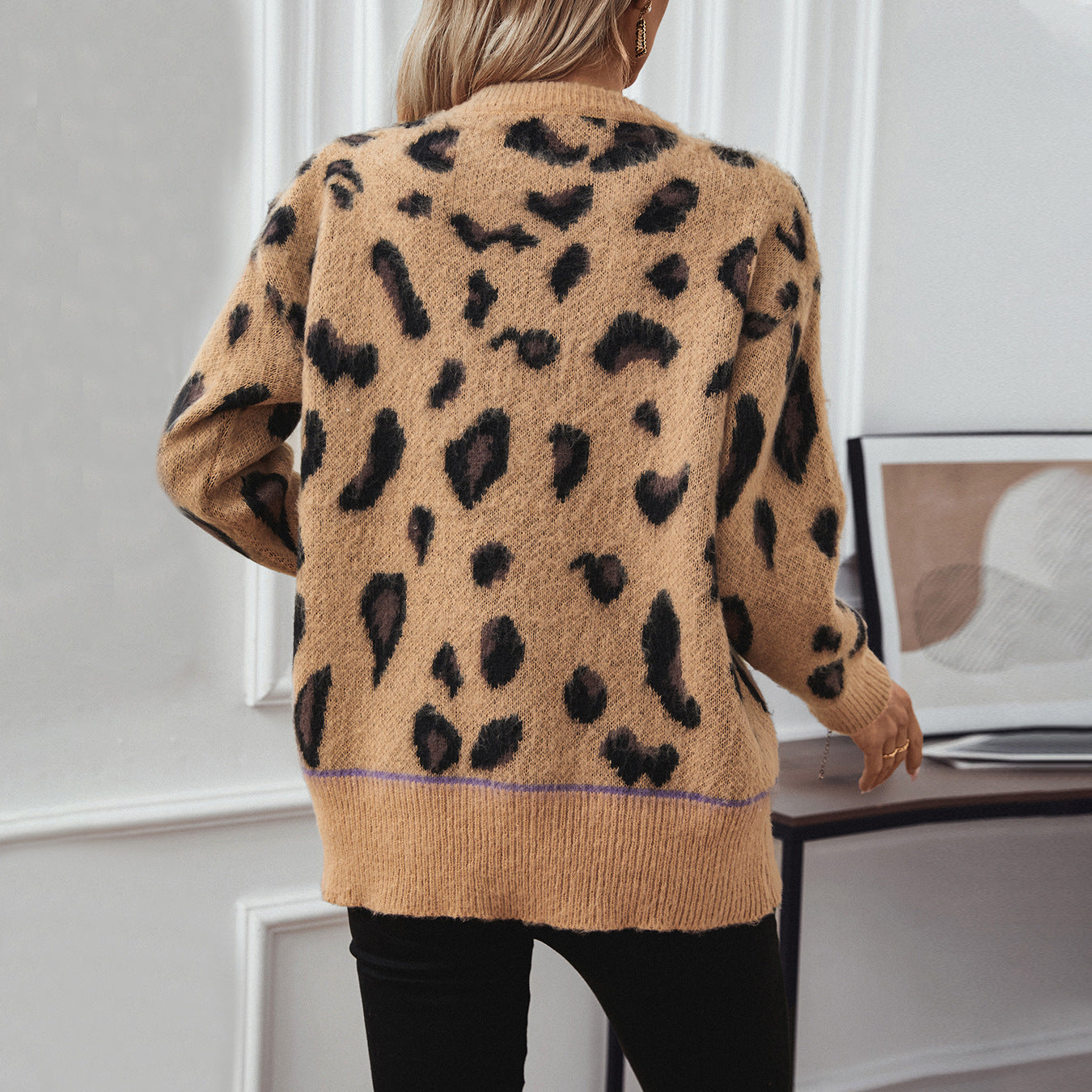 Leopard Jacquard Wool Sweater Women