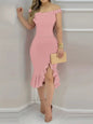 New Summer Fashion Skinny Sheath Off-shoulder Ruffled Dress