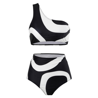 Women's Two-piece Swimsuit Bikini Wrap Skirt Suit One-shoulder Sexy
