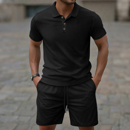 Men's Solid Color Jacquard Casual Short Sleeve Suit