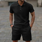 Men's Solid Color Jacquard Casual Short Sleeve Suit