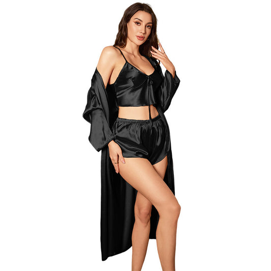 Spring Summer Sexy Women's Homewear Suspender Shorts Three-piece Suit
