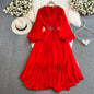 Seaside Holiday Waist Slimming A- Line Chiffon Pleated Dress Elegant Large Swing Dress