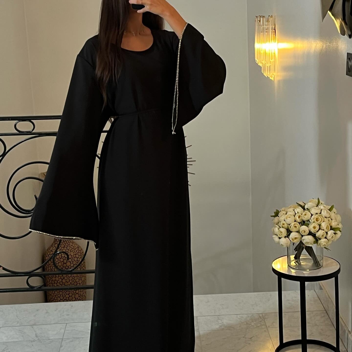 Clothing Middle East  Elegant Waist Sleeve Diamond Dress