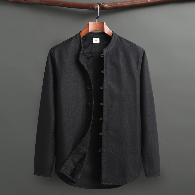 Tang Suit Outfit Chinese Retro Buckle Stand Collar Long Sleeve Cotton Linen Undershirt Coat