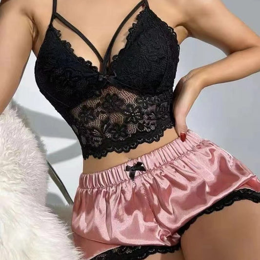 Lace Vest Top Lace Shorts Pajamas Suit