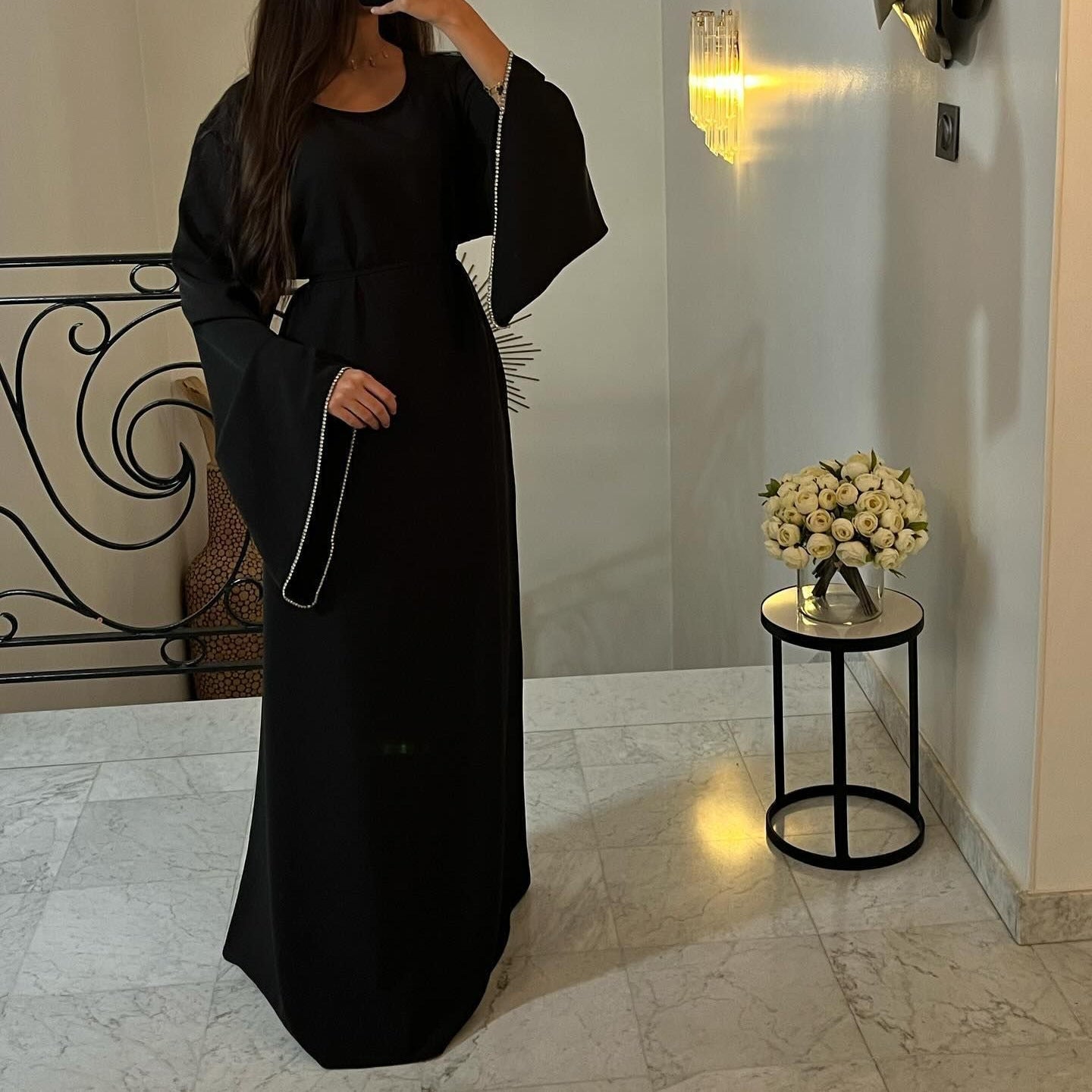 Clothing Middle East  Elegant Waist Sleeve Diamond Dress