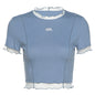 Fashion Letter Print Round Neck Wooden Ears Navel Exposed T Shirt Women