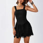 Women's Square Neck Summer Vacation Double-layer Tassel Hem Dress