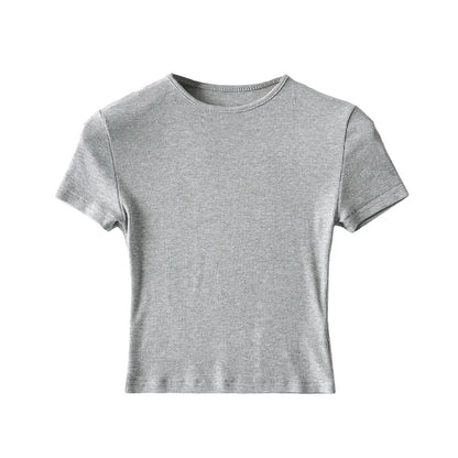 New Basic Style Slim-fit Solid Color Round Neck Bottoming Shirt Workout Top