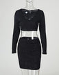 Summer New Solid Color Striped Pit Strip Skirt Suit