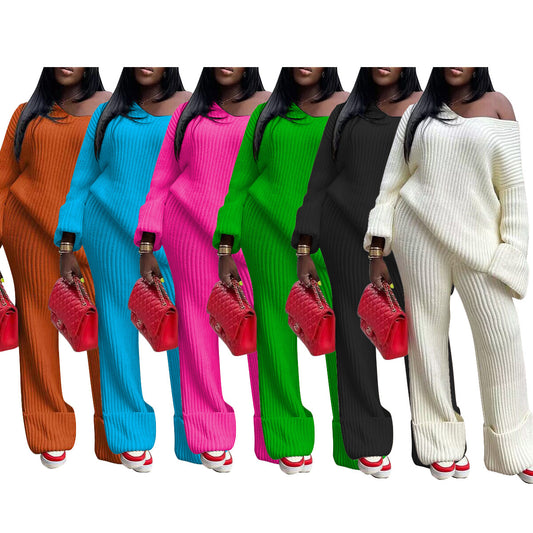 Casual Solid Color Loose Knitting Suit