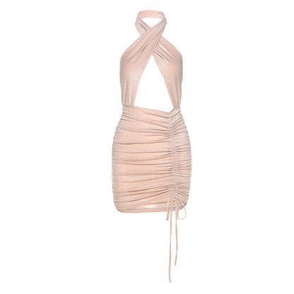 Fashionable Women's Temperament Sexy  Hollow Slim Pack Hip Halter Dress