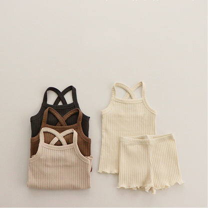 Children's Ribbed Suspenders Pajamas Suit