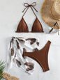 Bikini Three-piece Swimsuit Solid Color Swimsuit Printed Gauze Skirt