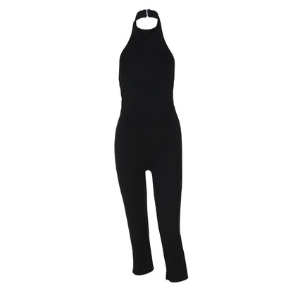 Women's Solid Color Sleeveless Halter Backless Sexy Slim Fit Bodysuit
