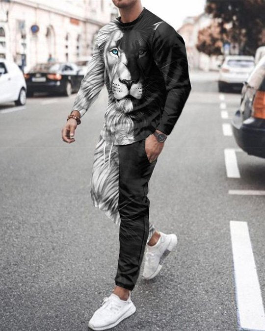 3d Digital Printing Crew Neck Sweater Sports Trousers Suit