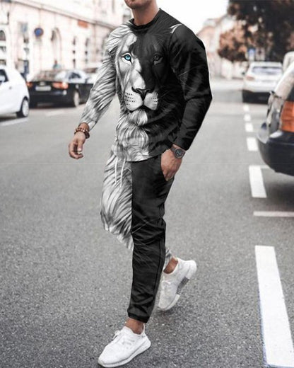 3d Digital Printing Crew Neck Sweater Sports Trousers Suit