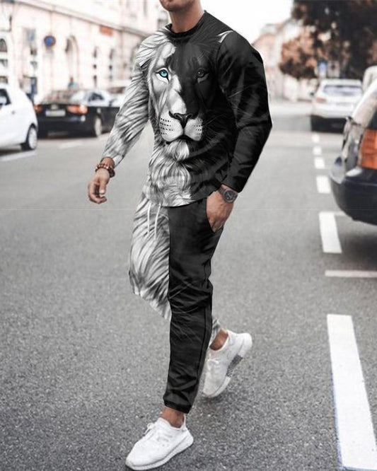 3d Digital Printing Crew Neck Sweater Sports Trousers Suit