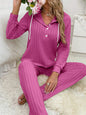 Fashion Sunken Stripe Brushed Long Sleeve Hooded Suits Women