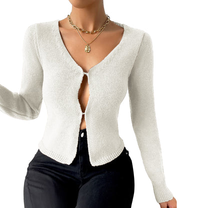 Women's Minimalist Solid Color Slim Fit Long Sleeved Sweater