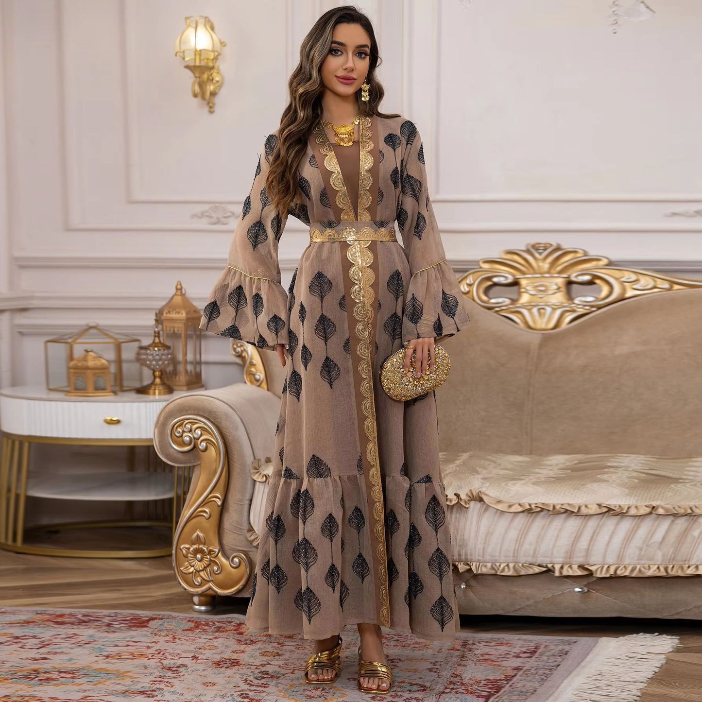 Middle East Arab Dubai Robe Mesh Embroidery Dress