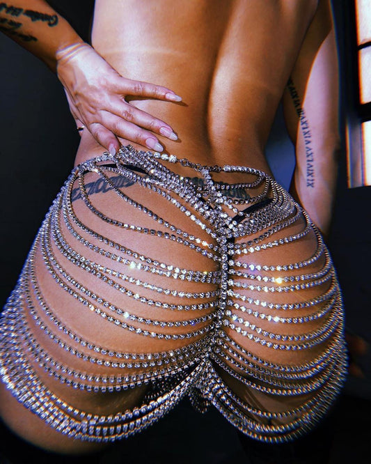 Hollow Sexy Skirt Body Chain Rhinestone Top Skirt