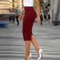 Pure Color Tight Hip Zipper Suit Skirt Mid-length