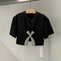 Fashion Simple Rhinestone Bow Short Sleeve T-shirt For Women