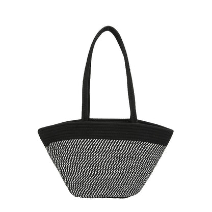 Spring Contrast Color Straw Bag Large Capacity