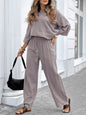 Round Neck Cotton And Linen Top Casual Lace Up Loose Pants Suit